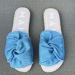 Denim Knot Slide Sandals - Women's Blue Casual Flats